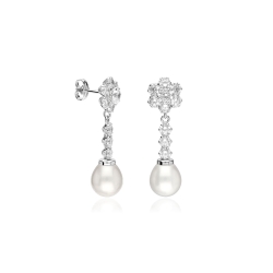 Pendientes Oro 18k, circonitas y perlas "Melisa"