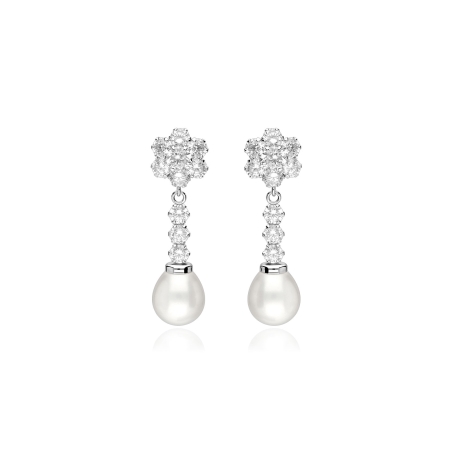 Pendientes Oro 18k, circonitas y perlas "Melisa"