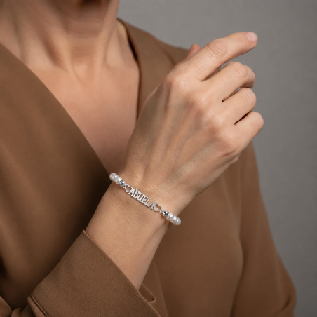 Pulsera personalizable Plata ley y perlas "Minerva"