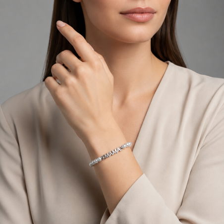 Pulsera personalizable Plata ley y perlas "Elie"
