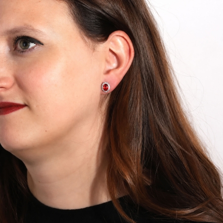 Pendientes Plata primera ley y circonitas rojas "Eyre"