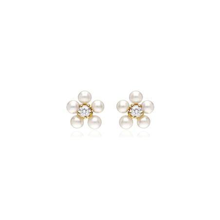 Pendientes Oro 18k circonitas y perlas cultivadas "Margarita"