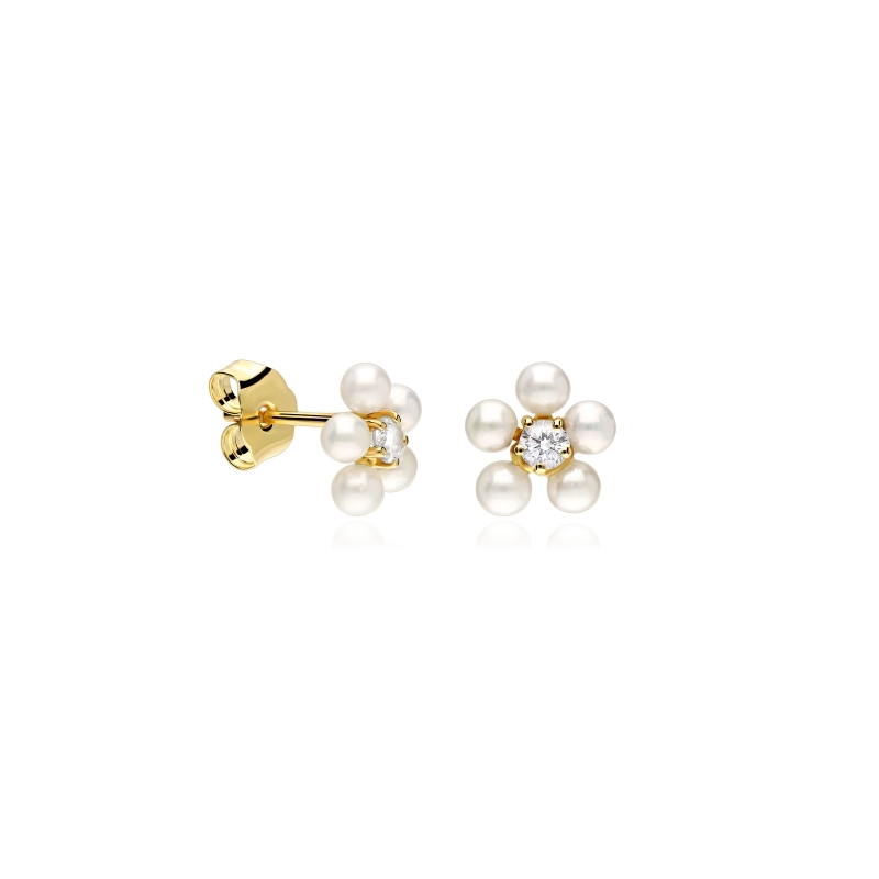 Pendientes Oro 18k circonitas y perlas cultivadas "Margarita"