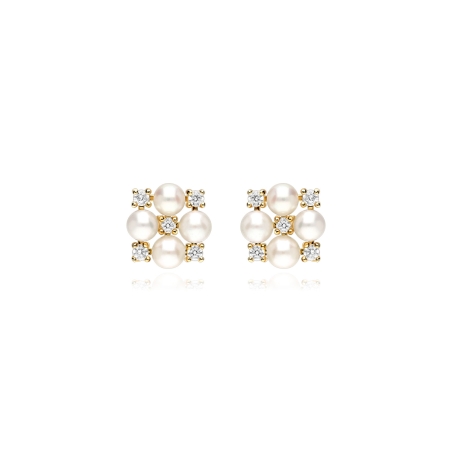 Pendientes oro 18k, circonitas y perlas cultivadas "Andrade"