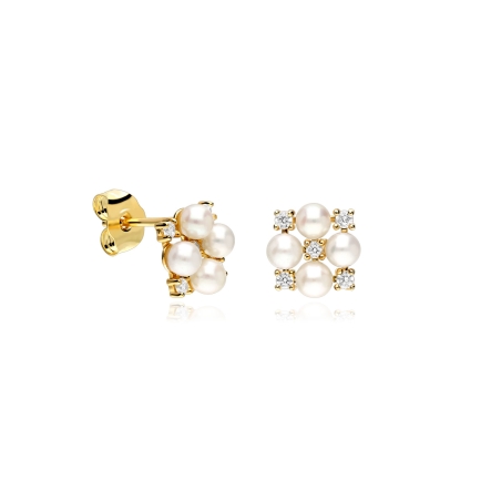 Pendientes oro 18k, circonitas y perlas cultivadas "Andrade"