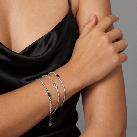 Pulsera Plata primera ley y circonitas verde "Fairylane"
