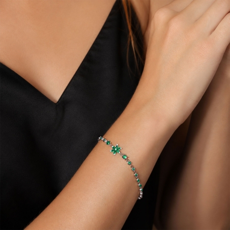 Pulsera Plata primera ley y circonitas "Green Pulse"