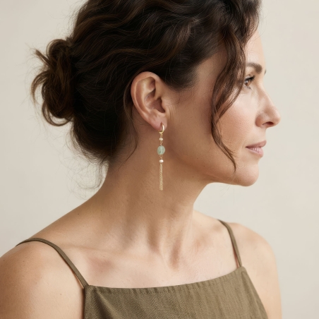 Pendientes Plata y baño Oro perlas "Grün"