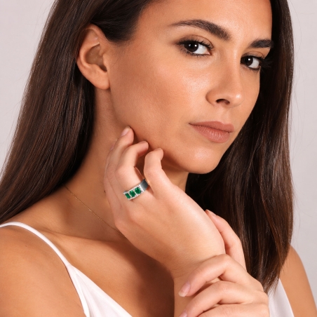 Anillo oro 18k, circonitas y esmeraldas "Salomé"