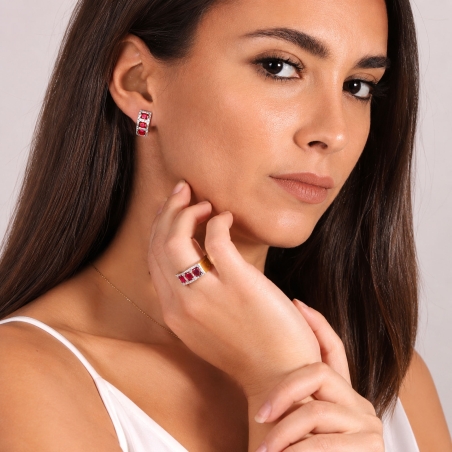 Pendientes oro 18k, circonitas y rubíes "Salomé"