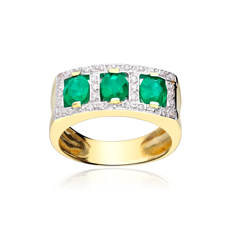 Anillo oro 18k, circonitas y esmeraldas "Salomé"