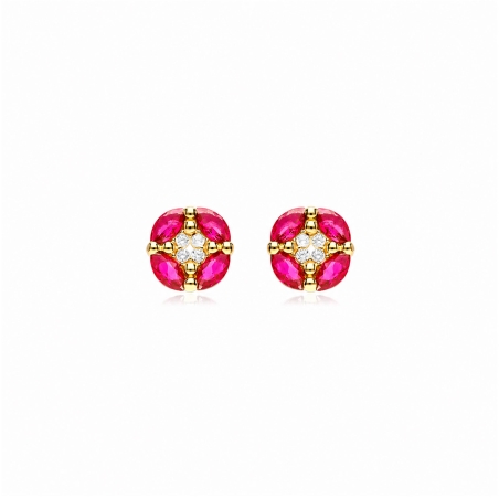 Pendientes Oro 9k y circonitas rojas "Zinnia"