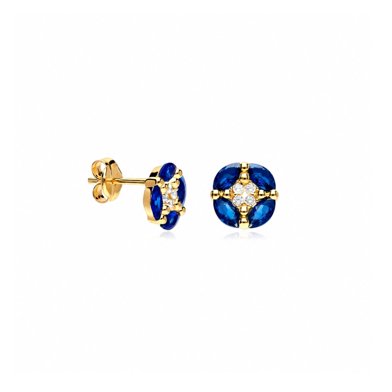 Pendientes Oro 9k y circonitas azules "Zinnia"