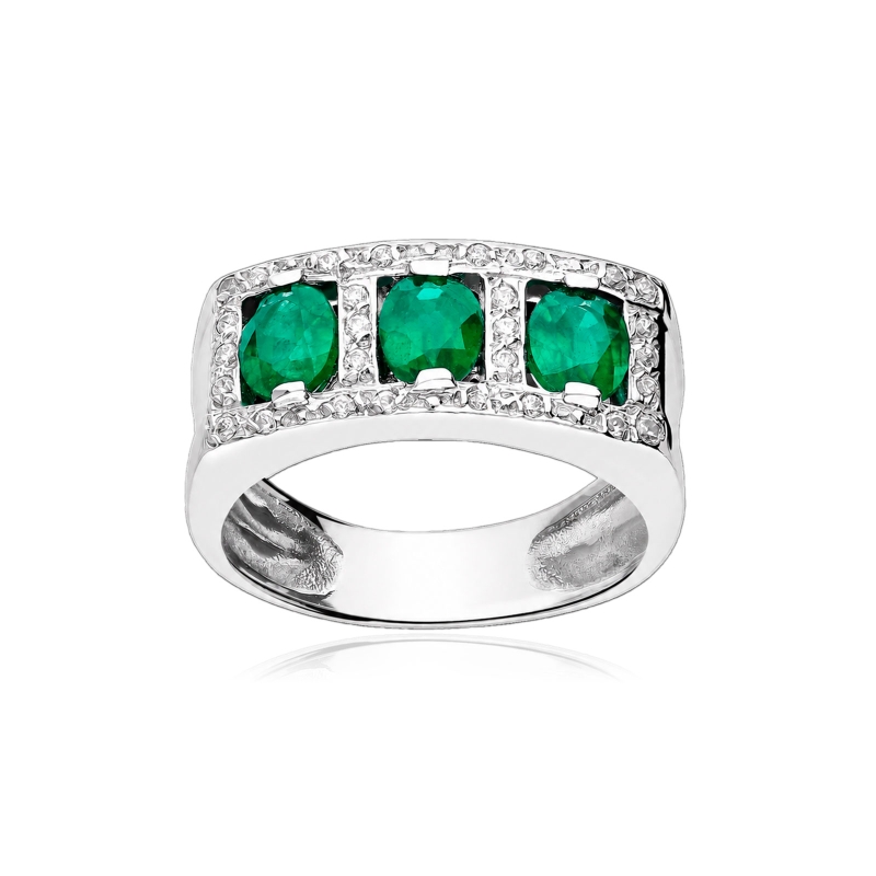 Anillo oro 18k, circonitas y esmeraldas "Salomé"