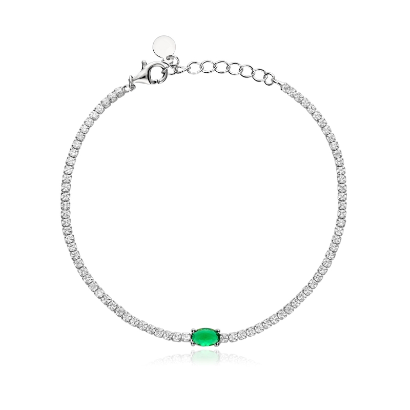 Pulsera Plata primera ley y circonitas verde "Fairylane"