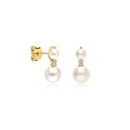 Pendientes oro 9k, circonitas y perlas cultivadas "Denise"