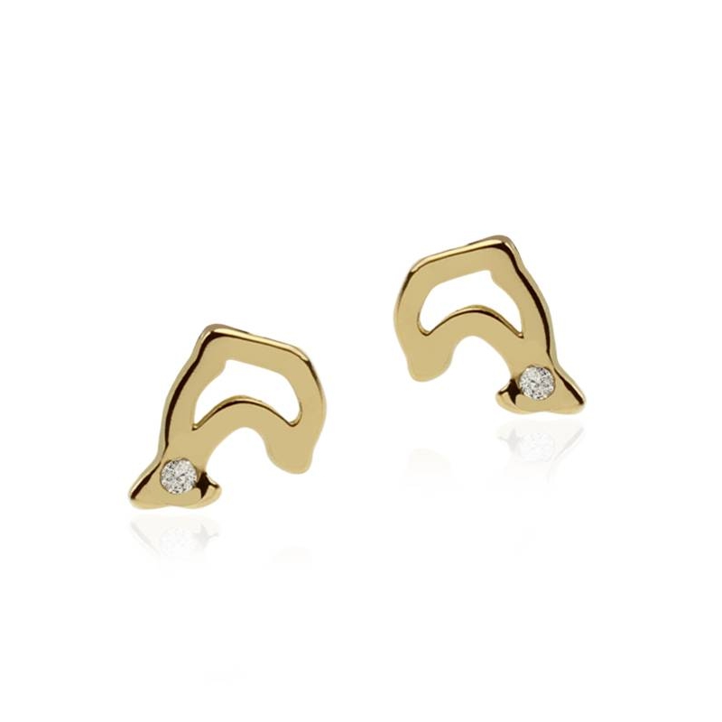 Pendientes Oro 18k Delfin con circonitas