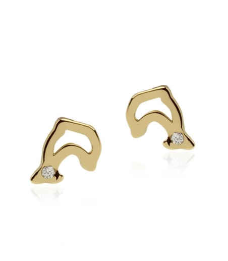 Pendientes Oro 18k Delfin con circonitas