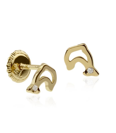 Pendientes Oro 18k Delfin con circonitas