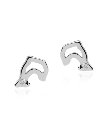 Pendientes Oro Blanco de 18k Delfin con circonitas