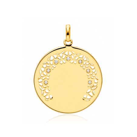 Colgante plata con baño y circonitas 30mm "Milagros"