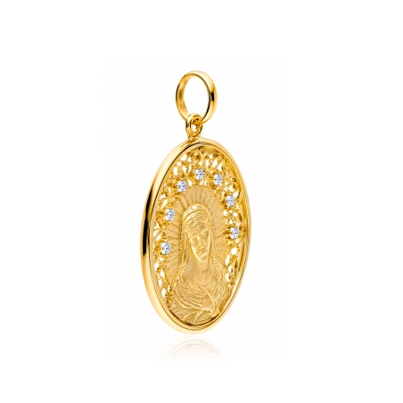 Colgante plata con baño y circonitas 30mm "Milagros"