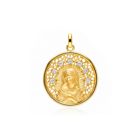 Colgante plata con baño y circonitas 22mm "Milagros"