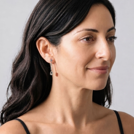 Pendientes oro 18k, circonitas y aguamarina "Marizza"