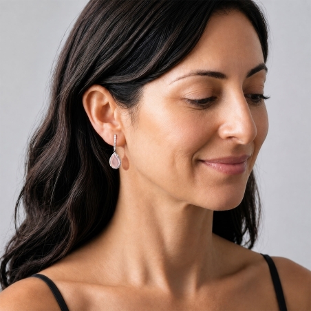 Pendientes Oro 18k circonitas y gemas rosas "Anna"
