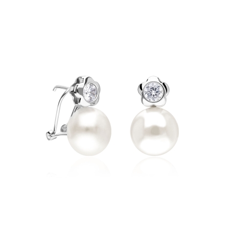 Pendientes oro 18k, circonitas y perlas "Petals"