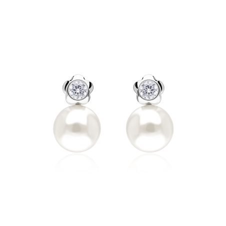 Pendientes oro 18k, circonitas y perlas "Petals"