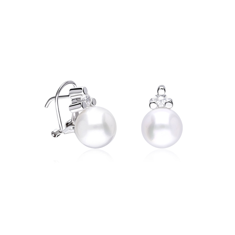 Pendientes oro 18k, circonitas y perla cultivada "Leiva"