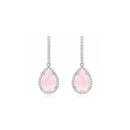 Pendientes Oro 18k, circonitas y gemas rosas "Anna"