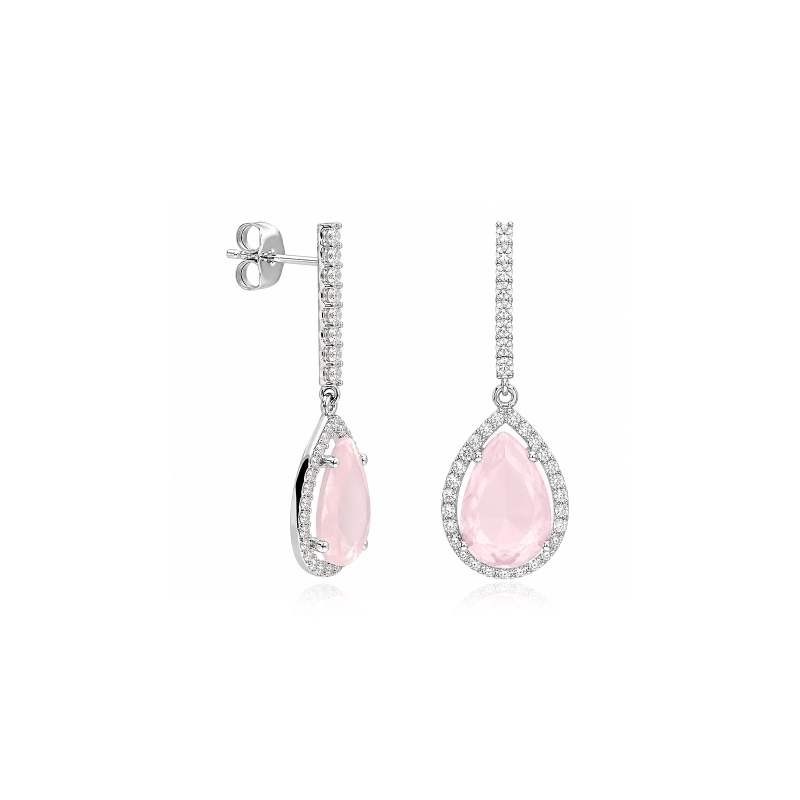 Pendientes Oro 18k, circonitas y gemas rosas "Anna"