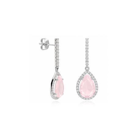 Pendientes Oro 18k, circonitas y gemas rosas "Anna"