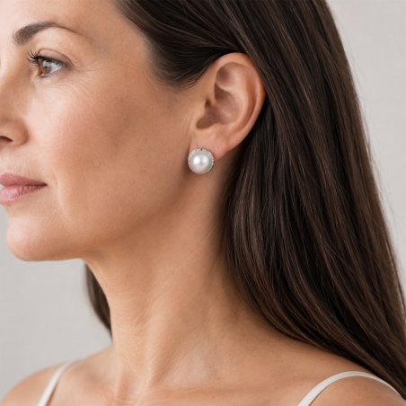 Pendientes Oro 18k perlas y circonitas "Mabe"