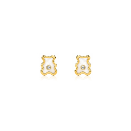 Pendientes oro 18k, nácar y circonitas "Bear"