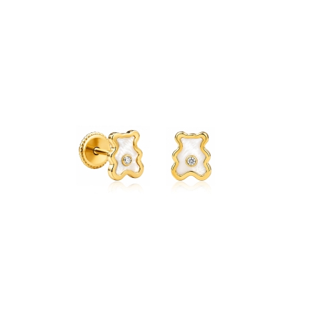 Pendientes oro 18k, nácar y circonitas "Bear"
