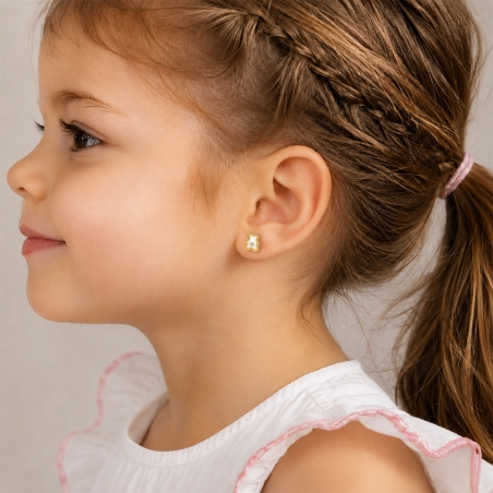 Pendientes oro 18k, nácar y circonitas "Bear"