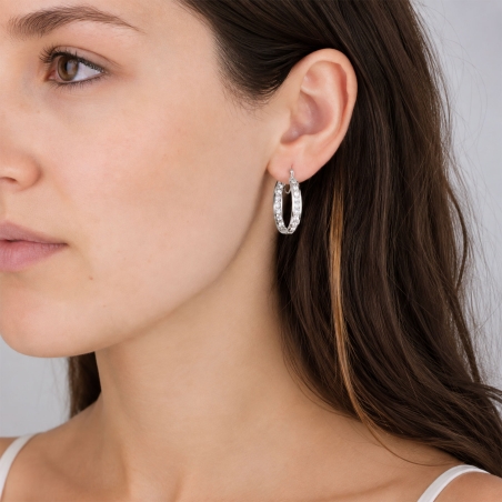Pendientes aro oro blanco 18k 25 mm "Deroua"