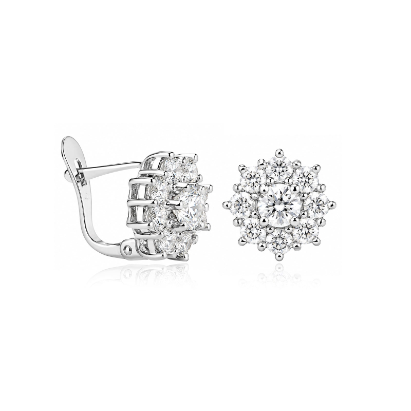 Pendientes oro blanco 18k y circonitas "Rosette"