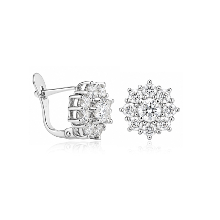 Pendientes oro blanco 18k y circonitas "Rosette"