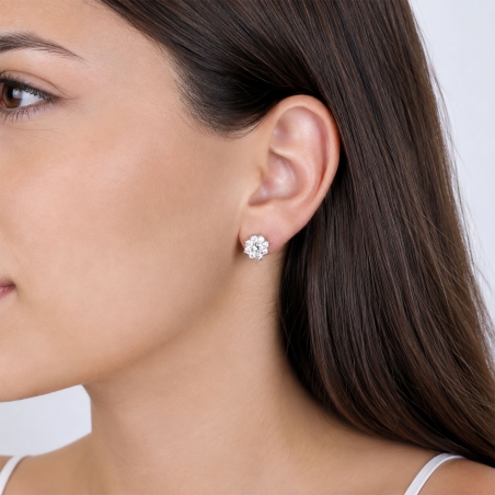 Pendientes oro blanco 18k y circonitas "Rosette"