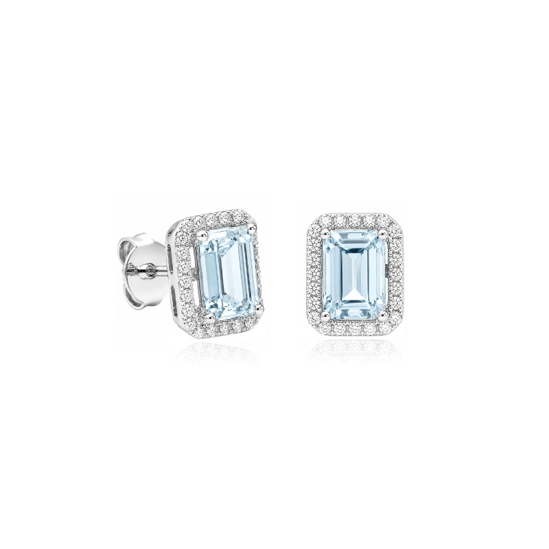 Pendientes oro 18k aguamarina y diamantes 0.28cts "La Bohéme"