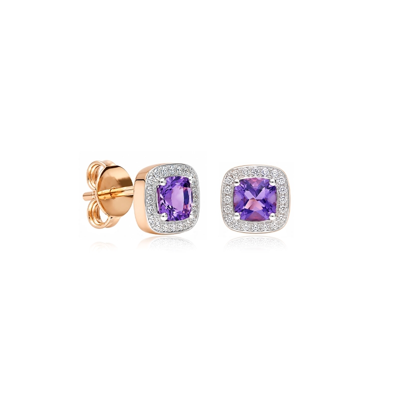 Pendientes Oro rosa 18k amatista y diamantes 0.20cts "La Bohéme"