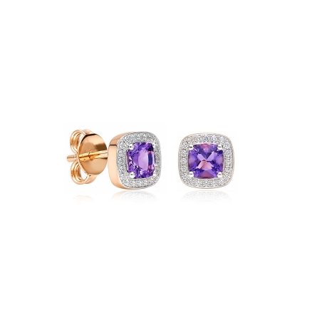 Pendientes Oro rosa 18k amatista y diamantes 0.20cts "La Bohéme"