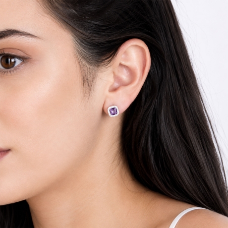 Pendientes Oro rosa 18k amatista y diamantes 0.20cts "La Bohéme"