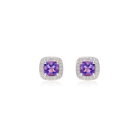 Pendientes Oro rosa 18k amatista y diamantes 0.20cts "La Bohéme"