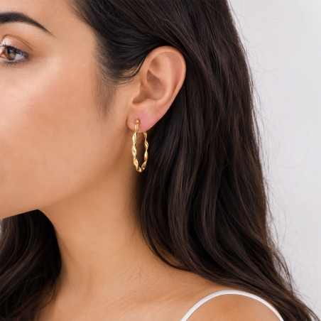 Pendientes aros oro 18k 30 mm "Curly"