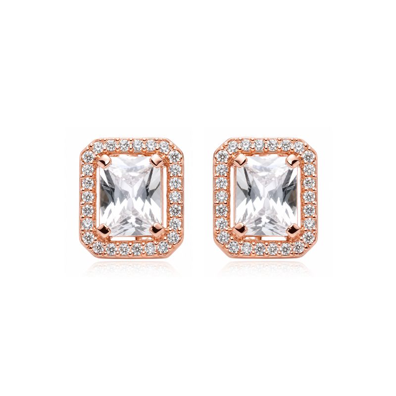 Pendientes plata baño rosa y circonitas "Momoiro"